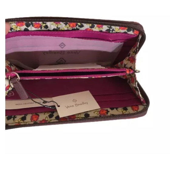 VERA BRADLEY RFID Wallet "Georgia" Houndstooth Pink Orange White Zip Around - Picture 5 of 6